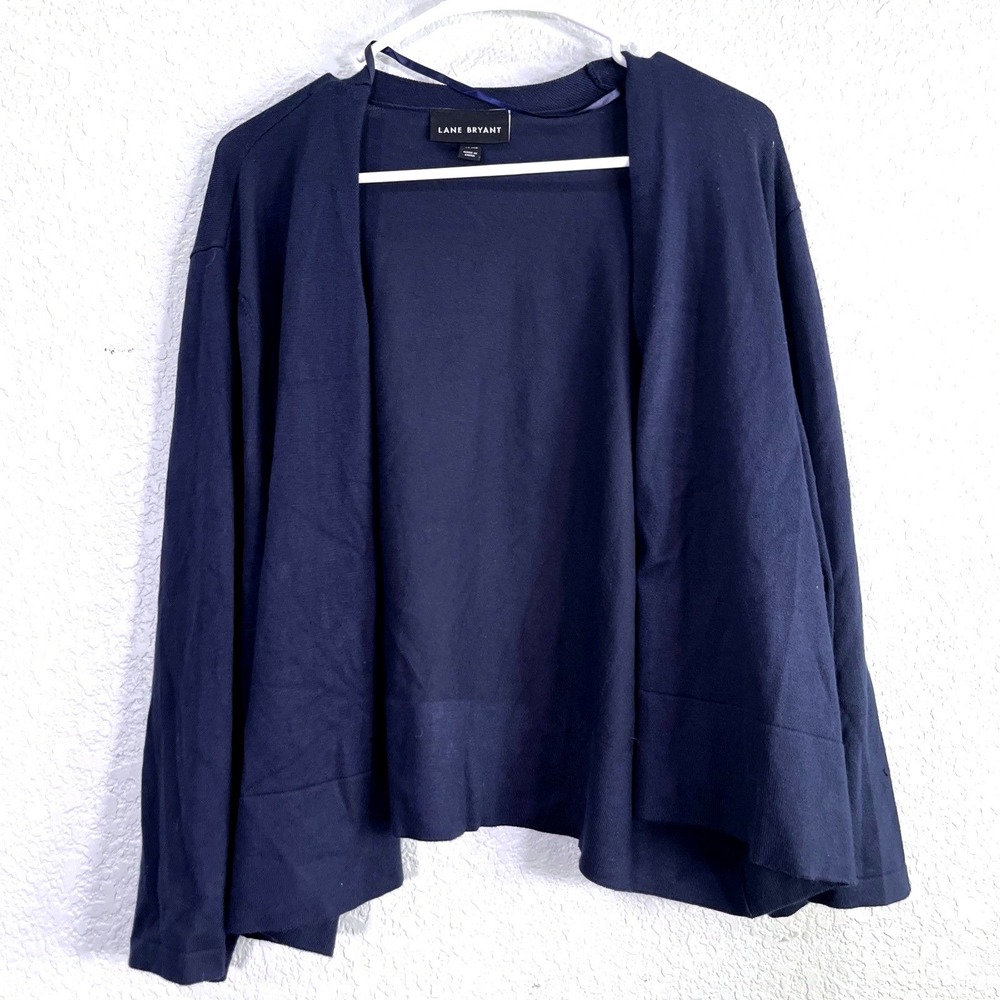 Lane Bryant Open Front Cardigan Sweater Sz 4X 26/28 Blue Knit Drape Shrug Office